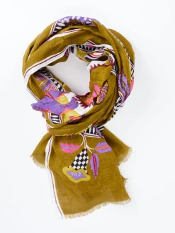 – Schal aus Leinen mit Print in Olivgrün*Inouitoosh Clearance