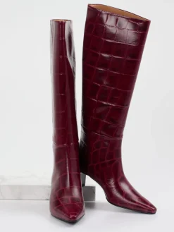 Damen Konstantin Starke – Kniehohe Stiefel aus geprägtem Leder Bordeaux