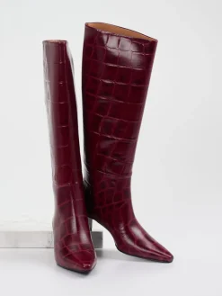 Damen Konstantin Starke – Kniehohe Stiefel aus geprägtem Leder Bordeaux