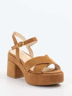 Damen Konstantin Starke – Plateau-Sandaletten aus Veloursleder Cognac