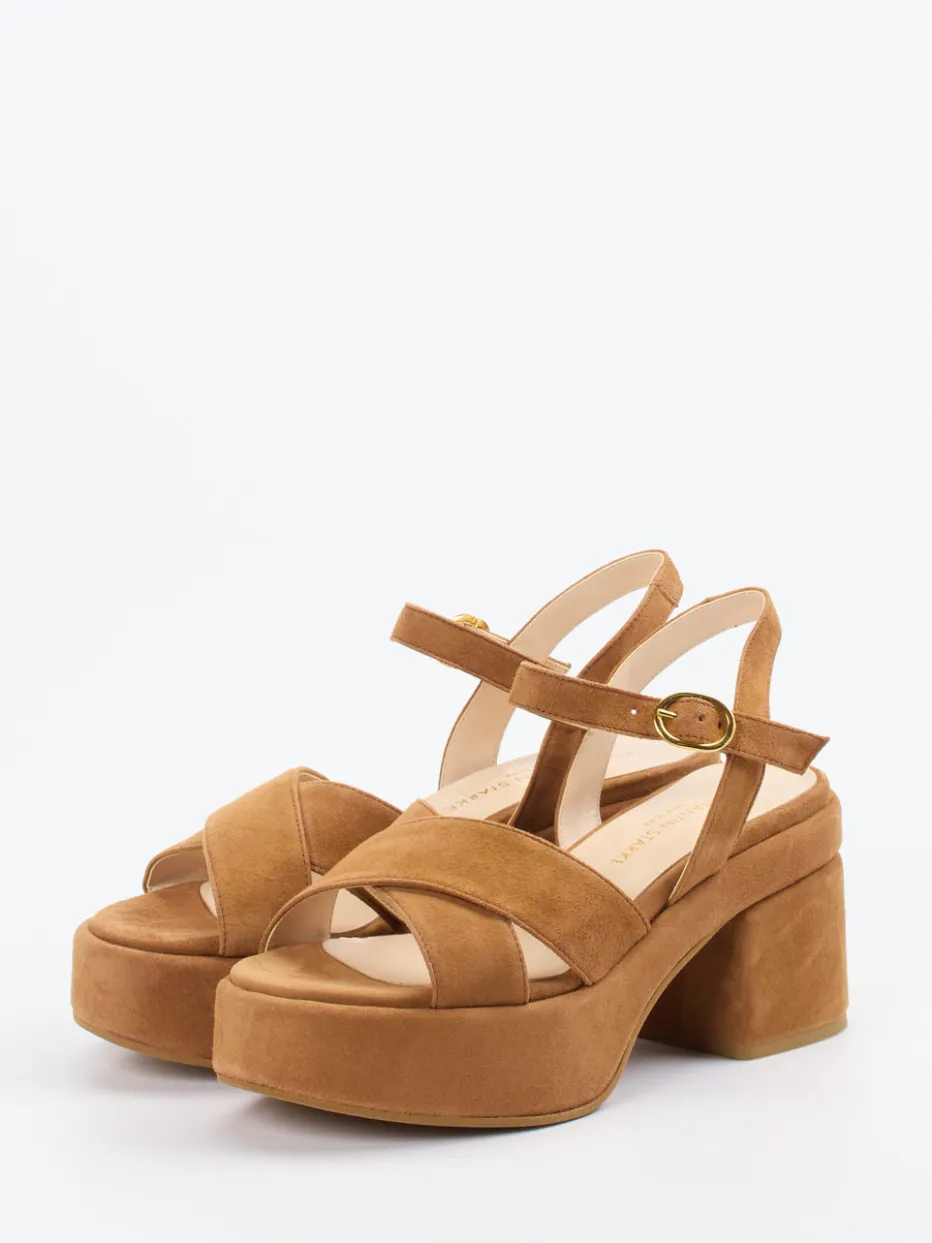 Damen Konstantin Starke – Plateau-Sandaletten aus Veloursleder Cognac