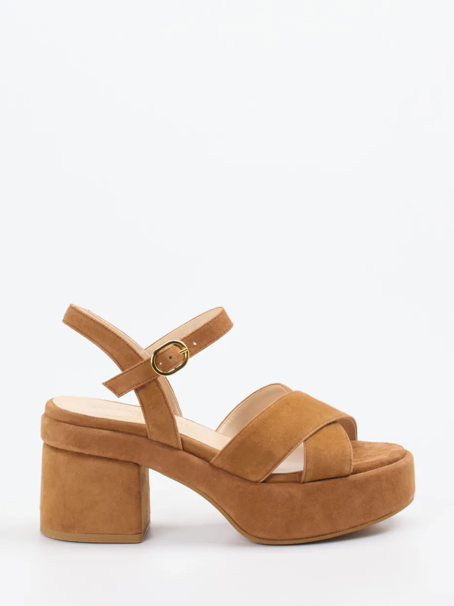 Damen Konstantin Starke – Plateau-Sandaletten aus Veloursleder Cognac