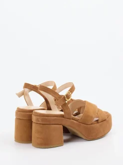 Damen Konstantin Starke – Plateau-Sandaletten aus Veloursleder Cognac