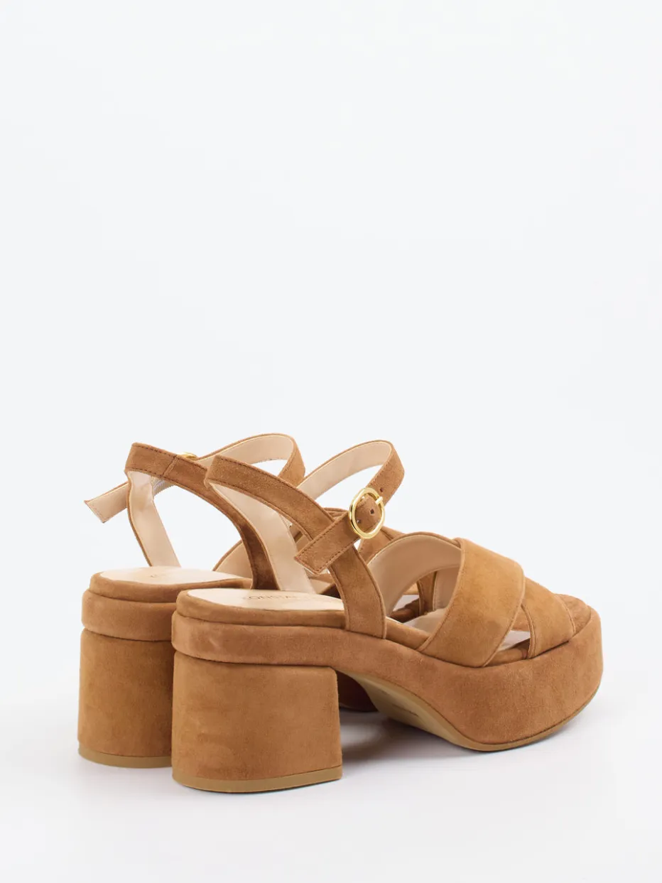 Damen Konstantin Starke – Plateau-Sandaletten aus Veloursleder Cognac