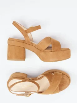 Damen Konstantin Starke – Plateau-Sandaletten aus Veloursleder Cognac