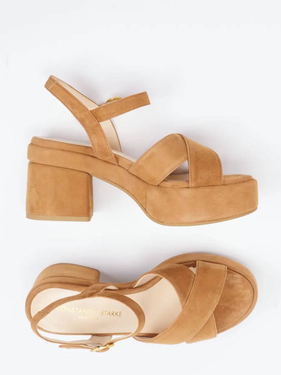 Damen Konstantin Starke – Plateau-Sandaletten aus Veloursleder Cognac