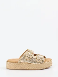 Damen Konstantin Starke – Plateau-Pantolette aus Flechtleder goldbeige