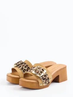 Damen Konstantin Starke – Plateau-Mules aus Veloursleder Leoprint