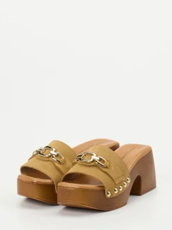 Damen Konstantin Starke – Plateau-Mules aus Veloursleder cognac