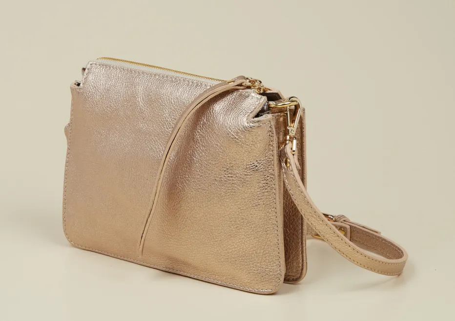 Damen Konstantin Starke – Schultertasche aus Metallicleder Roségold