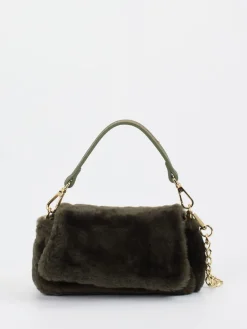 Damen Konstantin Starke – Schultertasche aus Kunstfell Dunkeloliv