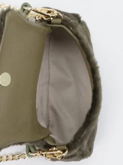 Damen Konstantin Starke – Schultertasche aus Kunstfell Dunkeloliv