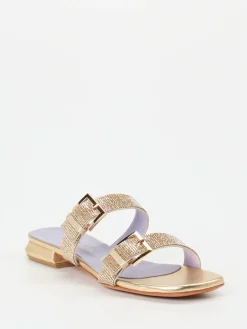 Damen Konstantin Starke – Slides aus Metallic mit Strassbesatz