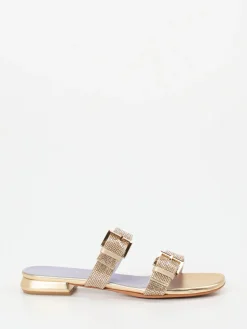 Damen Konstantin Starke – Slides aus Metallic mit Strassbesatz