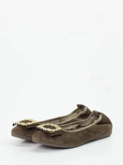 Damen La Ballerina – Ballerinas aus Veloursleder oliv