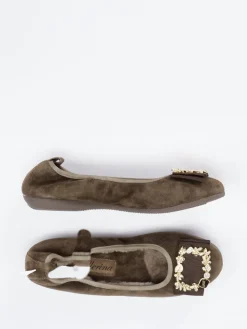 Damen La Ballerina – Ballerinas aus Veloursleder oliv