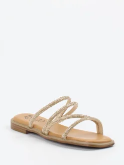 Damen Lisau0026Jo Lisa&Jo – Riemchensandale aus Metallic mit Strassbesatz