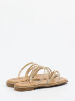 Damen Lisau0026Jo Lisa&Jo – Riemchensandale aus Metallic mit Strassbesatz