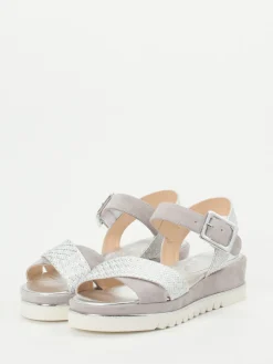 – Keilsandalette aus Veloursleder silberfarben*Mannori