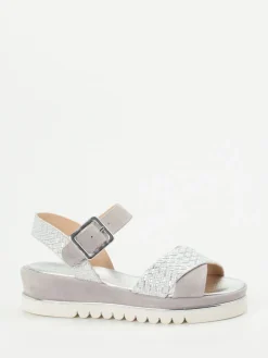 – Keilsandalette aus Veloursleder silberfarben*Mannori