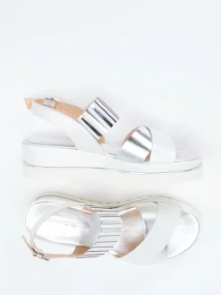 Damen Mannori – Plateau-Sandalen aus Metallicleder Offwhite