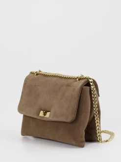 Damen Marlon Firenze – Schultertasche aus Veloursleder Taupe