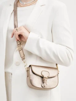 Damen Marlon Firenze – Schultertasche aus Metallicleder bronzegold