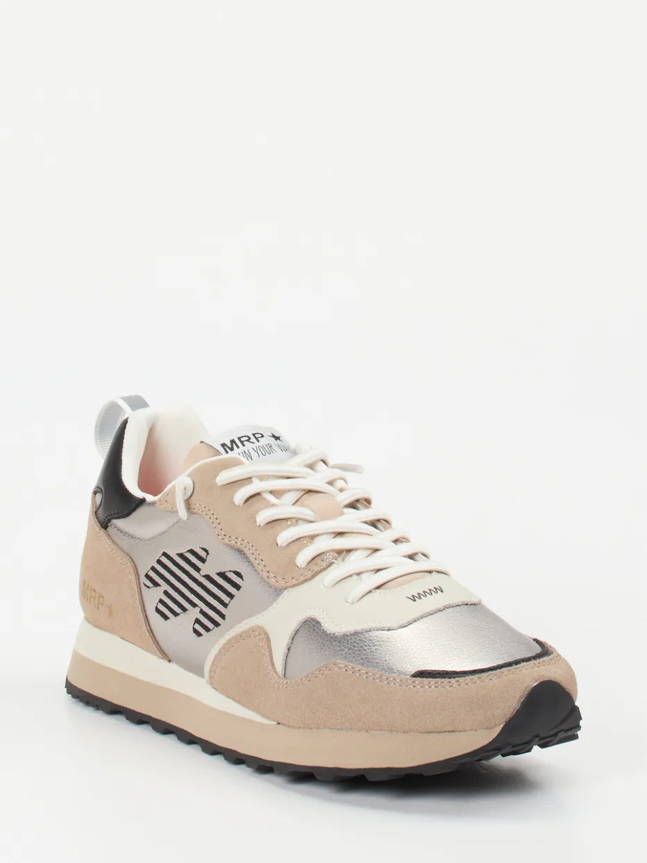Damen MRP – Sneaker aus Metallicleder und Velours beige