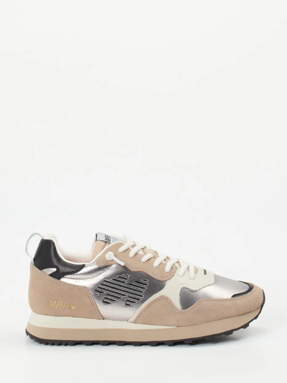 Damen MRP – Sneaker aus Metallicleder und Velours beige