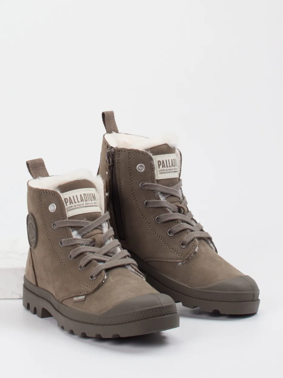 Damen Palladium Unisex Palladium – Schnürboots aus Veloursleder schlamm