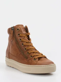 Damen Paul Green – High-Top Sneaker aus Kalbleder cognac