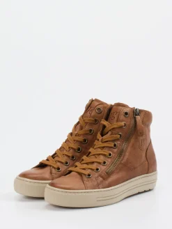 Damen Paul Green – High-Top Sneaker aus Kalbleder cognac