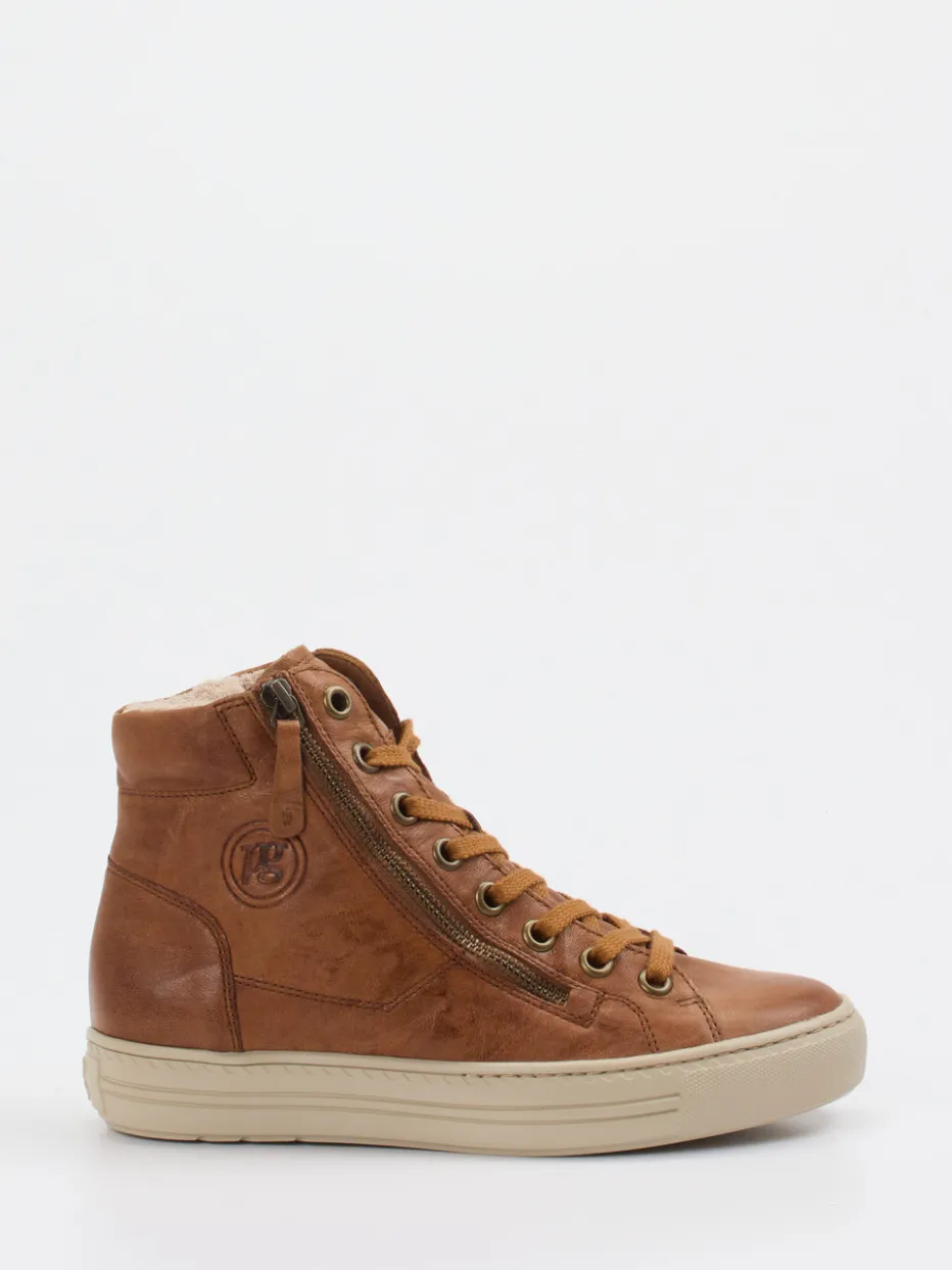 Damen Paul Green – High-Top Sneaker aus Kalbleder cognac