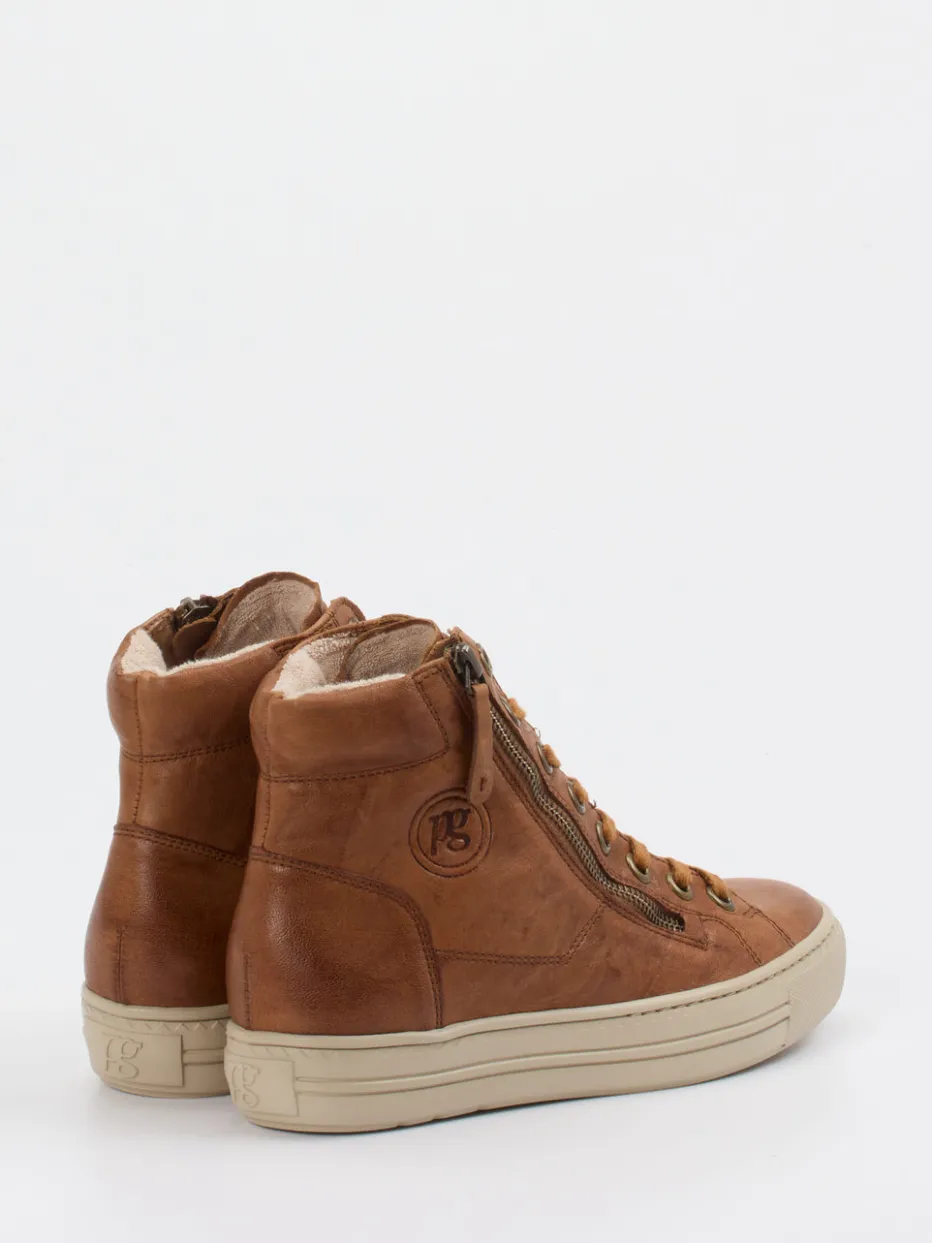 Damen Paul Green – High-Top Sneaker aus Kalbleder cognac