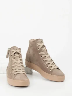 Damen Paul Green – High-Top Sneaker aus Nubukleder taupefarben