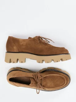 Damen Paul Green – Plateau-Schnürer aus Veloursleder cognac