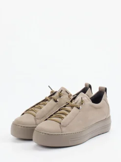 Damen Paul Green – Plateau-Sneaker aus Nubukleder beigegrau