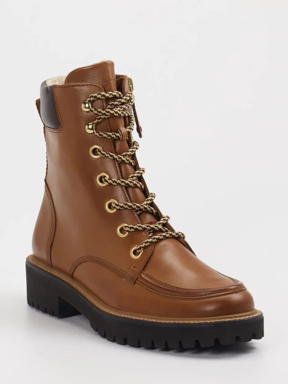 Damen Paul Green – Schnürboots aus Leder cognac