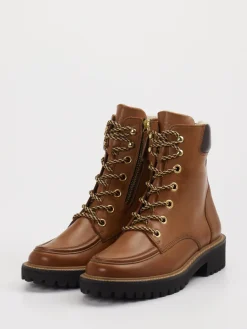 Damen Paul Green – Schnürboots aus Leder cognac