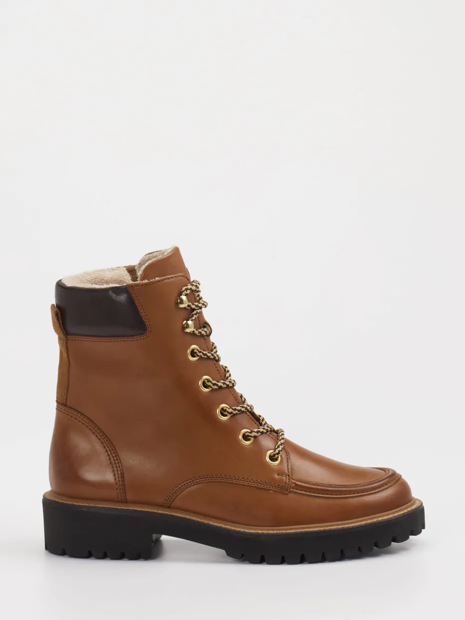 Damen Paul Green – Schnürboots aus Leder cognac