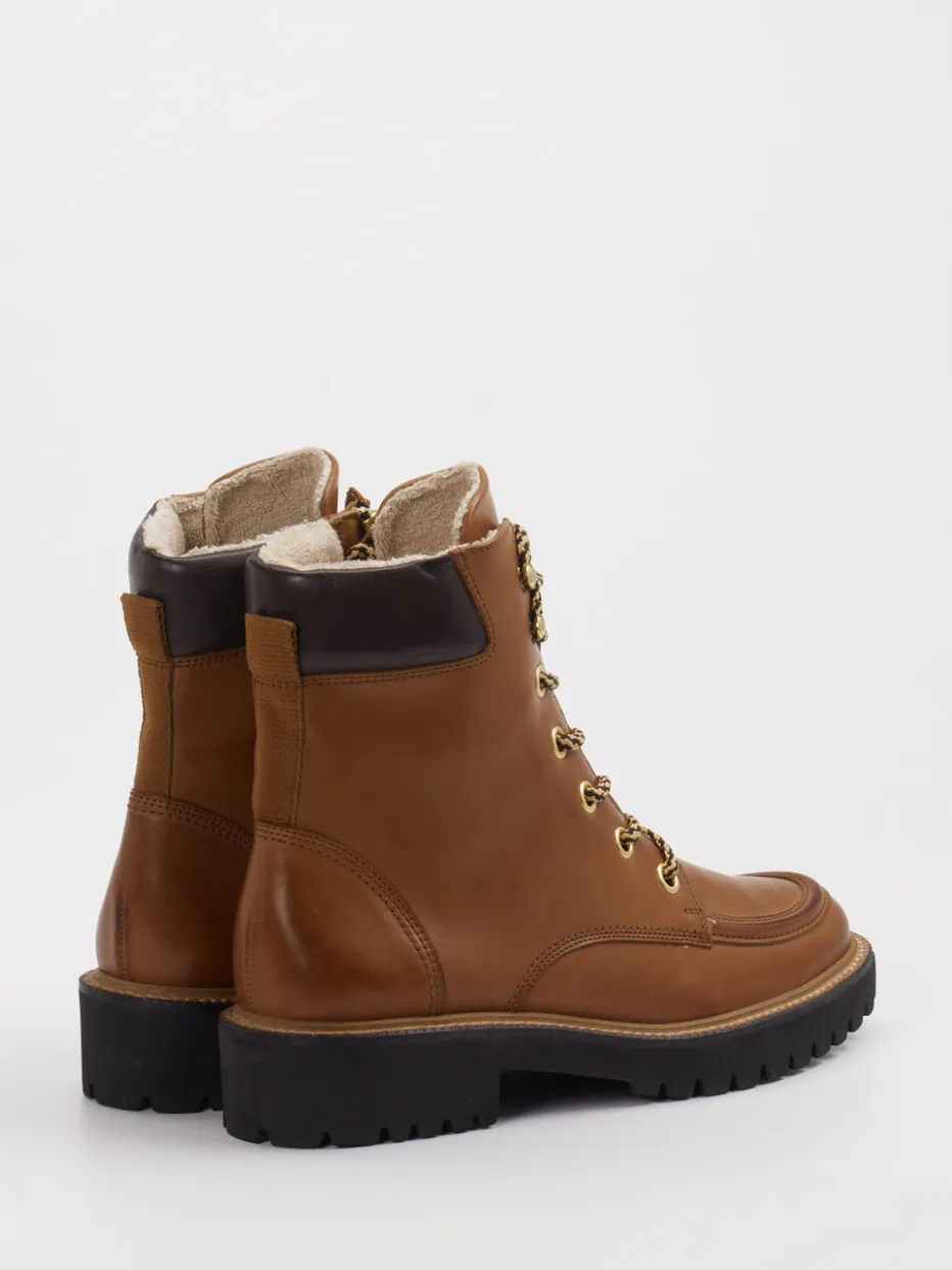 Damen Paul Green – Schnürboots aus Leder cognac
