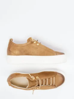 Damen Paul Green – Sneaker aus Veloursleder cognac