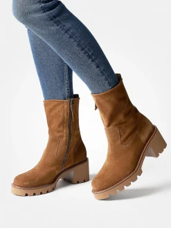 Damen Paul Green – Stiefelette aus Veloursleder cognac