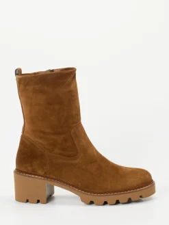 Damen Paul Green – Stiefelette aus Veloursleder cognac