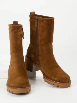 Damen Paul Green – Stiefelette aus Veloursleder cognac