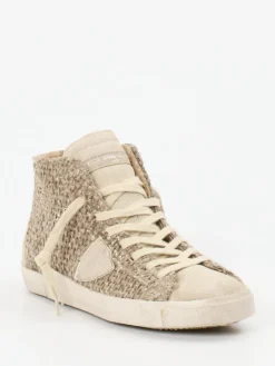 Damen Philippe Model – High-Top Sneaker aus Velour/Textil Taupe