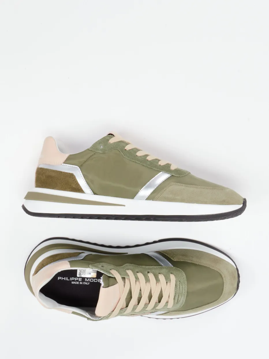 Damen Philippe Model – Retro-Sneaker aus Veloursleder Oliv