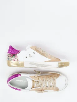 Damen Philippe Model – Sneaker aus Kalbleder mit Glitzer-Ferse