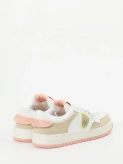 Damen Philippe Model – Sneaker aus Leder-Mix in Weiß-Rosé