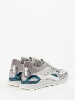 Damen Piedi Nudi – Chunky Sneaker aus Metallicleder silber